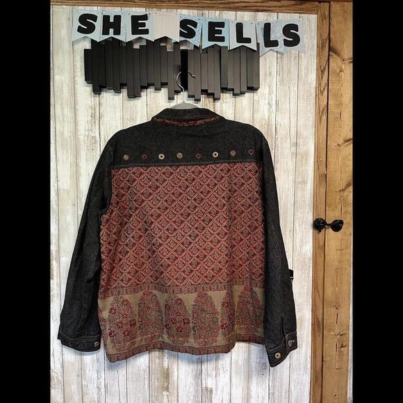 Chico's Design Denim Blazer Jacket Women's Sz 3 Embroidered Beaded Cotton & Wool - Picture 8 of 9